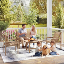 Outsunny 4 Seater Garden Furniture Sofa Set With Curved Seat, Natural Wood - thumbnail 8