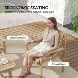 Outsunny 4 Seater Garden Furniture Sofa Set With Curved Seat, Natural Wood - thumbnail 6