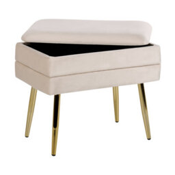 Wyld And Coco Bedroom Storage Bench Light Beige Velvet With Gold-Toned Legs, Compact Rectangular Glam Design - thumbnail 4