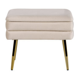 Wyld And Coco Bedroom Storage Bench Light Beige Velvet With Gold-Toned Legs, Compact Rectangular Glam Design - thumbnail 1