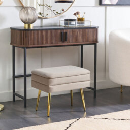 Wyld And Coco Bedroom Storage Bench Light Beige Velvet With Gold-Toned Legs, Compact Rectangular Glam Design - thumbnail 2
