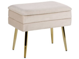 Wyld And Coco Bedroom Storage Bench Light Beige Velvet With Gold-Toned Legs, Compact Rectangular Glam Design - thumbnail 3