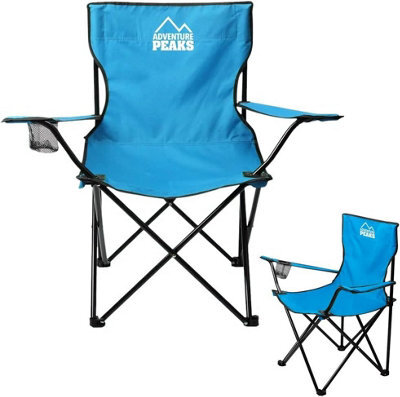 Adventure Peaks Folding Camping Chair Fold Up Chair With Cup Holder & Carry Bag Heavy-Duty 600D Polyester Fabric Blue