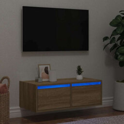 Berkfield Durable Tv Cabinet With Led Lights Sonoma Oak 75X35.5X25 Cm - thumbnail 2