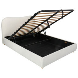 Abrihome 4Ft6 Ottoman Storage Bed Frame With Boucle Fabric & Curved Headboard - 135X190Cm Double Upholstered Bed, Corners, Warm White - thumbnail 6