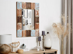 Beliani Wall Mirror Hizote 63 Cm 90 Cm Fir Wood Brown - thumbnail 2