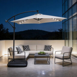Abrihome 2.35M Hanging Cantilever Garden Parasol With Led Lights, Garden Umbrella For Outdoor Daytime Shade, Beige - thumbnail 8