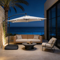 Abrihome 2.35M Hanging Cantilever Garden Parasol With Led Lights, Garden Umbrella For Outdoor Daytime Shade, Beige - thumbnail 9
