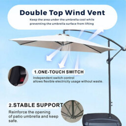 Abrihome 2.35M Hanging Cantilever Garden Parasol With Led Lights, Garden Umbrella For Outdoor Daytime Shade, Beige - thumbnail 4