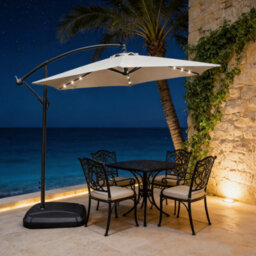 Abrihome 2.35M Hanging Cantilever Garden Parasol With Led Lights, Garden Umbrella For Outdoor Daytime Shade, Beige - thumbnail 2