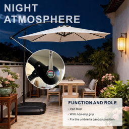 Abrihome 2.35M Hanging Cantilever Garden Parasol With Led Lights, Garden Umbrella For Outdoor Daytime Shade, Beige - thumbnail 6