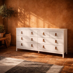 Wyld Haus Wildberry Matt White 8-Drawer Wooden Dresser With Leather Tab Handles - thumbnail 1