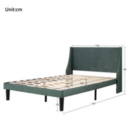 Abrihome Double Bed Velvet Moss Green 4Ft6 Upholstered Bed With Winged Headboard, Wood Slat Support - thumbnail 8
