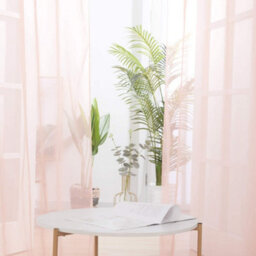 Deconovo Set Of 2 Transparent Curtains Living Room Bedroom Eyelet Curtains Modern, 55 X 69 Inch, Pink - thumbnail 1