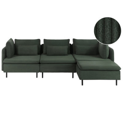 Beliani Modular Corner Sofa 3 Seater Egeris Corduroy Dark Green Left Hand - image 1