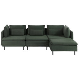 Beliani Modular Corner Sofa 3 Seater Egeris Corduroy Dark Green Left Hand - thumbnail 4