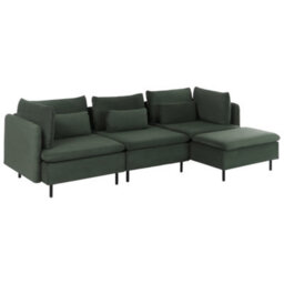 Beliani Modular Corner Sofa 3 Seater Egeris Corduroy Dark Green Left Hand - thumbnail 5