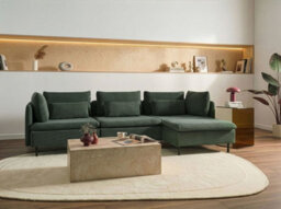 Beliani Modular Corner Sofa 3 Seater Egeris Corduroy Dark Green Left Hand - thumbnail 2