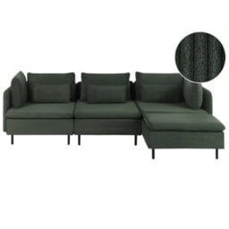Beliani Modular Corner Sofa 3 Seater Egeris Corduroy Dark Green Left Hand - thumbnail 1