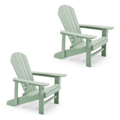 Vonhaus Sage Green Adirondack Garden Chair Set 2, Reclining Slatted Weather Resistant Hdpe Outdoor Armchair For Patio, Westport - image 1