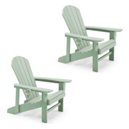 Vonhaus Sage Green Adirondack Garden Chair Set 2, Reclining Slatted Weather Resistant Hdpe Outdoor Armchair For Patio, Westport