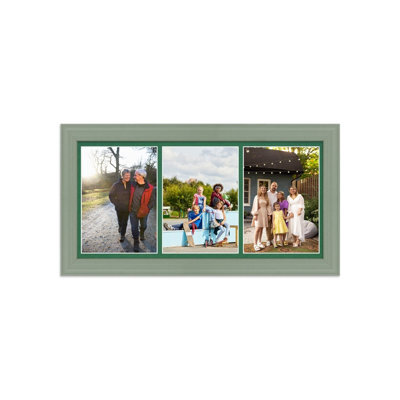 AK Frames 16X8 Green Classic Multi Photo Frame With Emerald Mount - Holds 3 Apertures (3X) 7X5 Photos - image 1