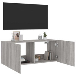 Walplus Tv Wall Cabinet With Led Lights Grey Sonoma 100X35X41 Cm - thumbnail 7