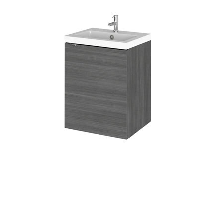 Hudson Reed Fusion Wall Hung 1 Door Vanity Unit & Polymarble Basin, Sink Vanity Unit, Anthracite Woodgrain, 400mm - image 1