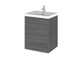 Hudson Reed Fusion Wall Hung 1 Door Vanity Unit & Polymarble Basin, Sink Vanity Unit, Anthracite Woodgrain, 400mm - thumbnail 1