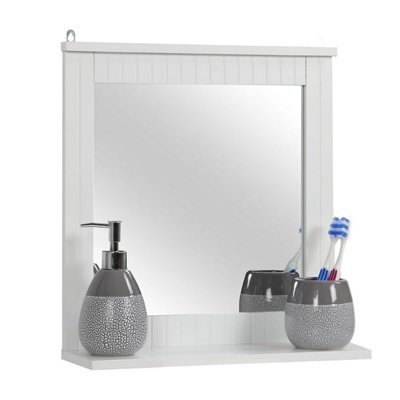 Taylor & Brown Wall-Mounted Wood Framed Mirror With Shelf, Hanging Vanity Mirror For Bathroom Or Living Room, White - image 1