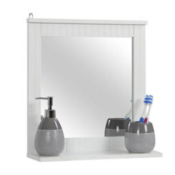 Taylor & Brown Wall-Mounted Wood Framed Mirror With Shelf, Hanging Vanity Mirror For Bathroom Or Living Room, White