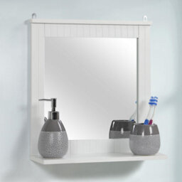 Taylor & Brown Wall-Mounted Wood Framed Mirror With Shelf, Hanging Vanity Mirror For Bathroom Or Living Room, White - thumbnail 3