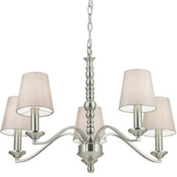 Hanging Ceiling Pendant Light Satin Nickel 5X Shade Lamp Bulb Holder Fitting - thumbnail 1