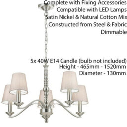 Hanging Ceiling Pendant Light Satin Nickel 5X Shade Lamp Bulb Holder Fitting - thumbnail 2