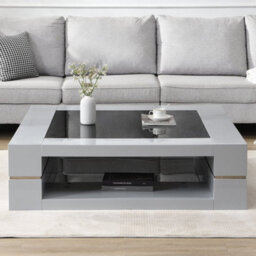 Furniture in Fashion Cyndy High Gloss Coffee Table In Grey With Black Glass Top - thumbnail 2
