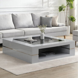 Furniture in Fashion Cyndy High Gloss Coffee Table In Grey With Black Glass Top
