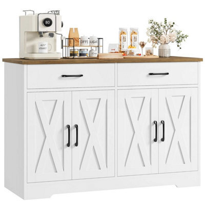 White 120Cmsideboard Kitchen Cabinets With 2 Drawers, Wooden Storage Cupboard Cabinet - image 1