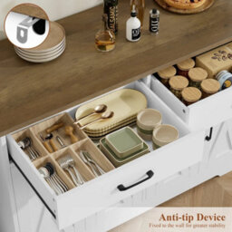 White 120Cmsideboard Kitchen Cabinets With 2 Drawers, Wooden Storage Cupboard Cabinet - thumbnail 6