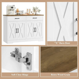 White 120Cmsideboard Kitchen Cabinets With 2 Drawers, Wooden Storage Cupboard Cabinet - thumbnail 3