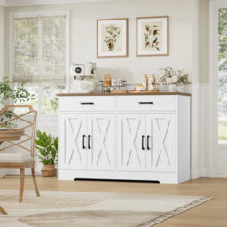 White 120Cmsideboard Kitchen Cabinets With 2 Drawers, Wooden Storage Cupboard Cabinet - thumbnail 4