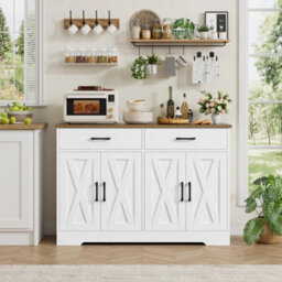 White 120Cmsideboard Kitchen Cabinets With 2 Drawers, Wooden Storage Cupboard Cabinet - thumbnail 5