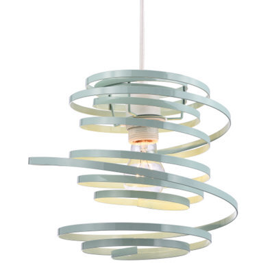 Happy Homewares Contemporary Duck Egg Gloss Metal Double Ribbon Spiral Swirl Ceiling Pendant - image 1