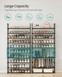 LEDREM 10-Tier Shoe Rack, Shoe Shelf, Shoe Storage Organiser, Space-Saving, 28 X 83 X 173 Cm, Metal Frame - thumbnail 4