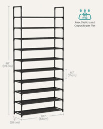 LEDREM 10-Tier Shoe Rack, Shoe Shelf, Shoe Storage Organiser, Space-Saving, 28 X 83 X 173 Cm, Metal Frame - thumbnail 2