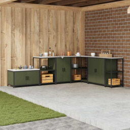 Berkfield Kitchen Storage Cabinet With Shelf With Door Olive Green Steel - thumbnail 1