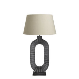 Industville Ornate Oval Table Lamp, Pewter Base, Empire Cotton Shade - thumbnail 1