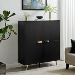 Furniturebox Uk Ivala Black & Copper Effect Large 4 Door Sideboard