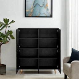 Furniturebox Uk Ivala Black & Copper Effect Large 4 Door Sideboard - thumbnail 3