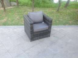 Fimous Dark Mixed Grey Outdoor Rattan Garden Furniture Set Corner Sofa Set 2 Coffee Tables With Arm Chair - thumbnail 4