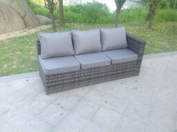 Fimous Dark Mixed Grey Outdoor Rattan Garden Furniture Set Corner Sofa Set 2 Coffee Tables With Arm Chair - thumbnail 7